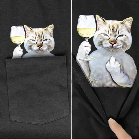 布偶貓白酒口袋 T 恤